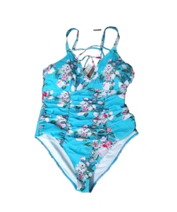 Cupshe One Piece 2X Ruched Bathing Suit New Built in Bra crossover detail aqua - Picture 1 of 7