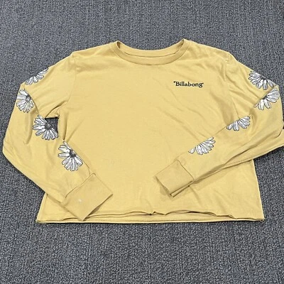 Camisa Billabong Mujer Manga Larga Pequeña S Logo Flores Algodón Poliéster Amarillo Foto 1 de 4