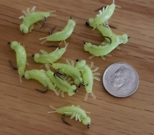 12 - YEL/GRN Rubber Stonefly - GRN Glow n Dark Wet Fly Trout, Crappie, Pan Fis - Picture 1 of 2