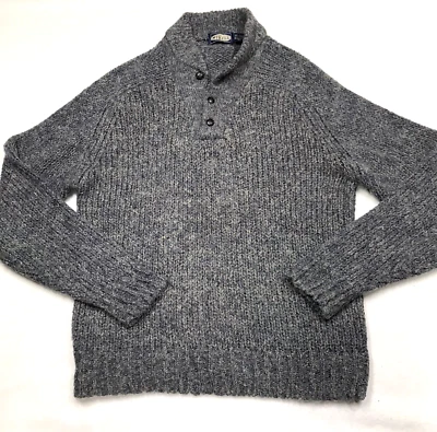 Suéter MIRELL Trapo Hombres L Gris Aran Henley Cuello Simulado Nudo Botón Acogedor Papá Fisher Foto 1 de 4