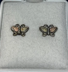 Landstrom's Mt. Rushmore Black Hills Silver 12K Gold Accents Butterfly Post Stud - Picture 1 of 4
