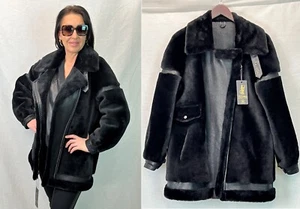 CHAQUETA BOMBER PILOTO NEGRA MOUTON REAL 100% PIEL DE OVEJA PIEL DE OVEJA XS-5XL - Imagen 1 de 16
