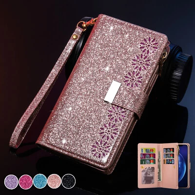 For Samsung Note 8 9 10 Lite 20 Ultra Zip Wallet Case Glitter Leather Flip Cover - Image 1 of 4