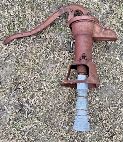 Antique Vintage Well Water Hand  Pump - Cast Iron Cover