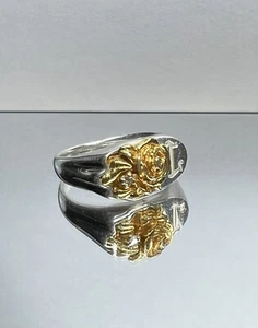 Vintage Estate Gold Over Sterling Rose Flower & Diamond Silver “L” Ring Sz 6.75 - Picture 1 of 6