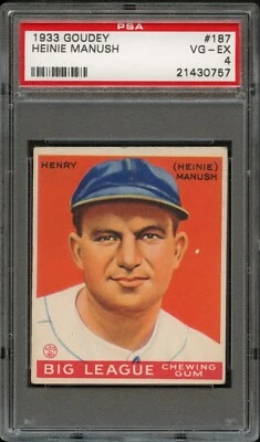 BB - 1933 Goudey - #187 - Heinie Manush - PSA 4 - EN MUY BUEN ESTADO-EX Foto 1 de 2