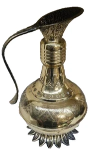 Brass Pitcher Chalice Vessel Etched Fluted Handle Footed Embossed Ornate Israel - Picture 1 of 3