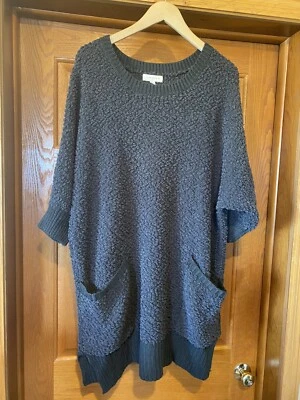 CO34 Umgee Gray Short Sleeve Chunky Oversize Sweater Tunic Popcorn Womens XL Foto 1 de 3