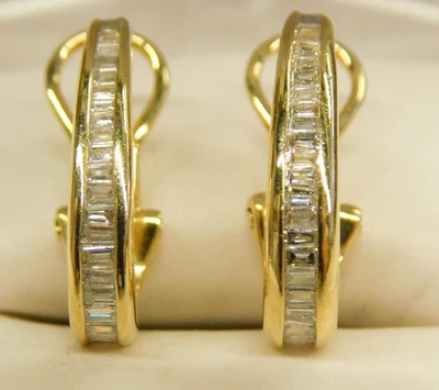 Oro amarillo 14k .32ct Appx. Pendientes Huggie Post Traseros Omega Diamantes Conjunto Canal Foto 1 de 4