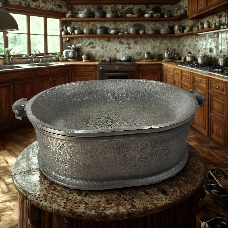 Horno holandés tostador ovalado de aluminio martillado Guardian Service con tapa vintage Foto 1 de 4