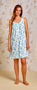 Eileen West Aqua Floral ärmellos Baumwolle/Modal Jersey Strick kurz Nachthemd XL - Bild 1 von 4
