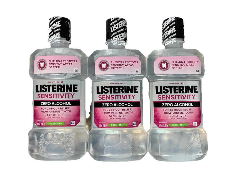 3x Listerine Sensitivity Relief Zero Alcohol Mouthwash 500ml Best By 07/31/2026 - Image 1 of 1