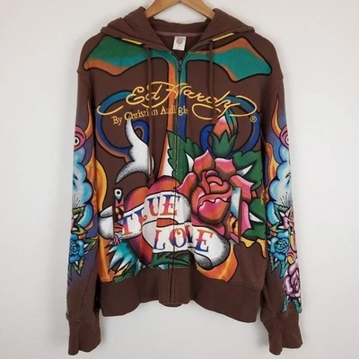 Sudadera con capucha vintage Y2K Ed Hardy True Love de Christian Audigier con cremallera estampado total Foto 1 de 4