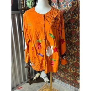 Michael Simon Lite Halloween Cardigan Orange Ghost Witch Bat Spider Web - Picture 1 of 5