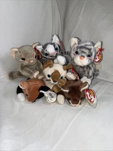 90er Ty Beanie Babys Katze 6 Stück Vintage Pounce Chip Scat Silber Prance Snip - Bild 1 von 24