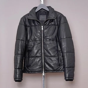 ALL SAINTS Leather Puffer Jacket MEDIUM Mens Black Padded M Bowen Mercer CORONET - Picture 1 of 23
