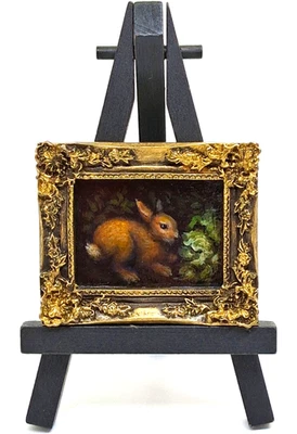 RABBIT BUNNY + Mr McGregor's Garden + ORIGINAL PAINTING Miniature Beatrix Potter - Image 1 of 4