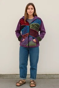All That Jazz Damen Hoodie mit Reißverschluss vorne Gr. XL bunt Boho Nepal Jacke - Bild 1 von 10