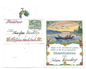 Original Miniatura Suecia Pascua Carta 1935 Gallo Lago Cisne Herencia Sueca - Imagen 1 de 1