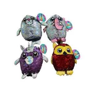 Shimmeez Lot Of 4 Unicorn Seal Elephant Owl Sequin Plush Bundle Color Changing - Picture 1 of 15