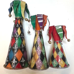 Juego de 3 candelabros de hojalata Jester Arlequín pintados 10” 8” 6” - Imagen 1 de 3