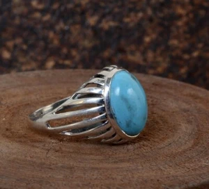 Tibetano Turchese Ovale Gemma 925 Argento Sterling Boemo Anello Regalo Per Mom - Foto 1 di 10
