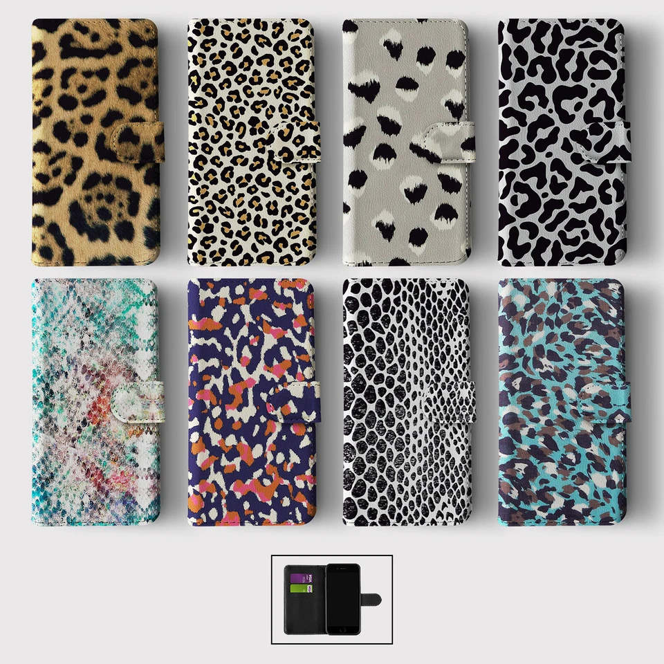 CASE FOR SAMSUNG S23 S22 S21 S20 S10 WALLET FLIP PHONE COVER LEOPARD SNAKE PRINT - Image 1 of 1