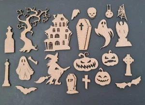 23x Mixed Halloween MDF Craft Shapes Wooden Embellishments (pack 1) - Picture 1 of 3