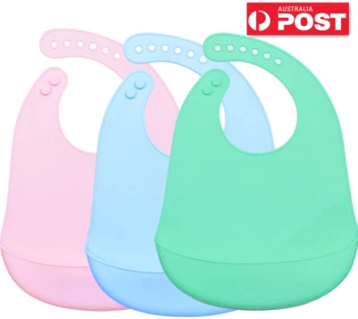 Baby Feeding Bib Apron Smock Silicon Waterproof Easy Clean 0-6 Toddler Kid Pouch - image 1 of 4