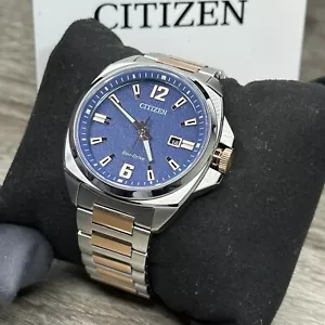 NEW✅ Citizen Eco-Drive Two Tone Rose Gold Blue Date Dial Men's Watch AW1726-55L - Picture 1 of 19