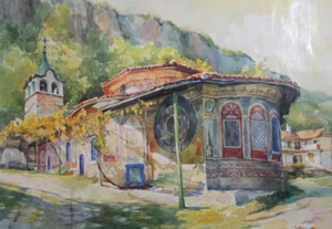 Mountain landscape monastery print signed - Picture 1 of 11