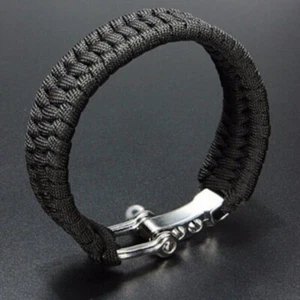 Bracciale Paracord Corda Nera Militare chiusura Acciaio Sopravvivenza da Uomo  - Foto 1 di 4