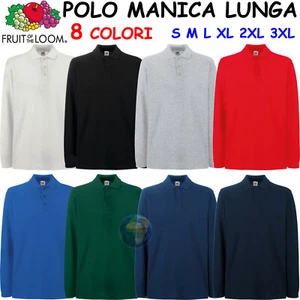 POLO a MANICA LUNGA da Uomo FRUIT OF THE LOOM 3 BOTTONI in COTONE Piquet LAVORO - Imagen 1 de 11