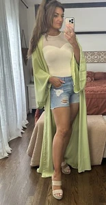 Vintage 60’s 70’s OS Pastel Green Bell Sleeve Open Floor Length Duster  - Picture 1 of 12