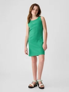 New Gap Kids Girls Rib Knit Tank Dress Sz 8 Green Butterfly Embroidered Cotton - Picture 1 of 3