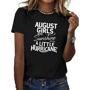 August girls - casual round neck T-shirt with letter printed short sleeves - Picture 1 of 12