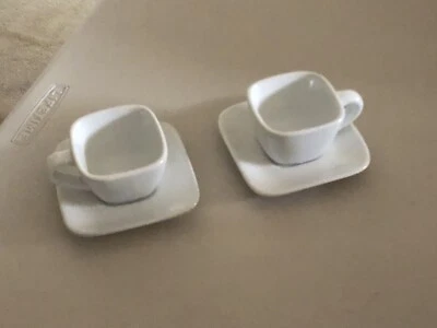 CRATE & BARREL BY CORDON BLEU SET OF 2 WHITE SQUARE  ESPRESSO CUPS W/SAUCERS - Image 1 of 4