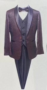 Kid Boys SLIM FIT Formal Bridal 5 Pcs Set Suit size 4-20 BURGANDY 2 Buttons - Picture 1 of 1
