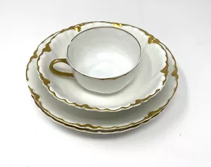 Haviland Ranson Gold Trim Imperfect Lot - Flat Cup, Oatmeal Bowl, 2 Soup Bowls - Picture 1 of 12