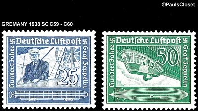 GERMANY 1938 SC C59-C60 COUNT ZEPPELIN & AIRSHIP GONDOLA 25pf & 50pf MNH OG VF - Image 1 of 2