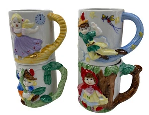 Vintage JSNY Fairytale 3D Tassen Peter Pan Cinderella Rotreiten Jack Bean bunt - Bild 1 von 12