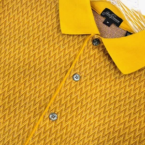 Vintage JACK NICKLAUS Polo Shirt Sz M Gold Funky Aztec Chevron Golf Rare 80s - Picture 1 of 11