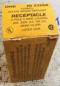 NUEVO - Receptáculo de bloqueo giratorio Hubbell 2320A 2 polos 3 cables 20A NEMA L6-20R 250VAC - Imagen 1 de 4