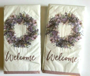 Welcome Purple Wreath Paper Napkins Guest Towels Buffet Bathroom 20 ct 2 pk - Picture 1 of 12