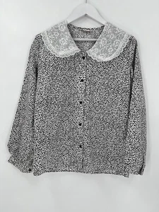 Joseph II Vintage Bluse Damen 12 schwarz weiß Spitzenkragen Tupfen Knopf - Bild 1 von 15