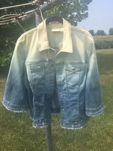 Giacca jeans Chicos taglia 2 nuova con etichette BOHO crop blu scuro manica svasata bordo grezzo morbida - Foto 1 di 5