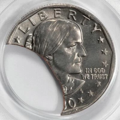 1980 PCGS MS64 38% Curved Clip Susan B Anthony Dollar Mint Error Very Rare SBA - Image 1 of 4