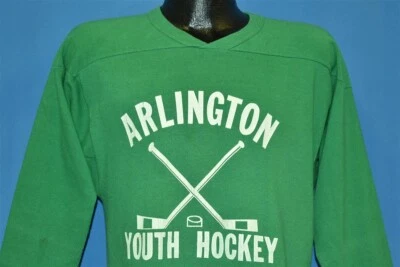 vtg 80s ARLINGTON YOUTH HOCKEY SIMARD 18 KELLY GREEN JERSEY 3/4 t-shirt YOUTH XL - Image 1 of 4
