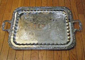 Antigua bandeja de mayordomo Birmingham Silver Co US plateada 25" x 16" con patas 9 libras - Imagen 1 de 13