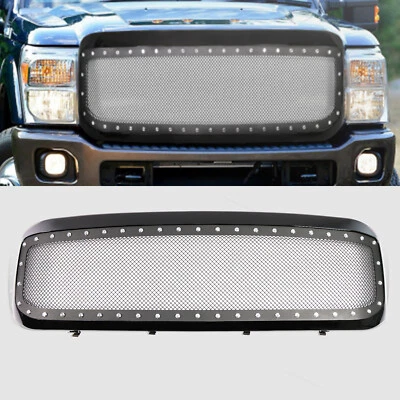 Gloss Black Mesh Rivet Grille Fits 1999-2004 Ford F-250 F-350 F-450 Super Duty - Image 1 of 4
